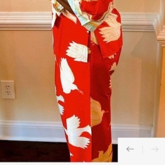 Modaposa Natasha Pants W/ White Bird Print Elastic Waist Pockets Women wide leg - Picture 2 of 5